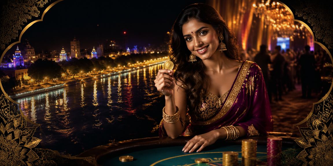 Ahmedabad riverfront area with players enjoying casino promotions on mobile devices
