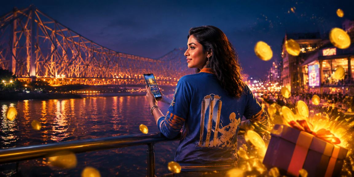 Evening scene of Kolkata Howrah bridge with cricket betting enthusiasts playing Teen Patti nearby
